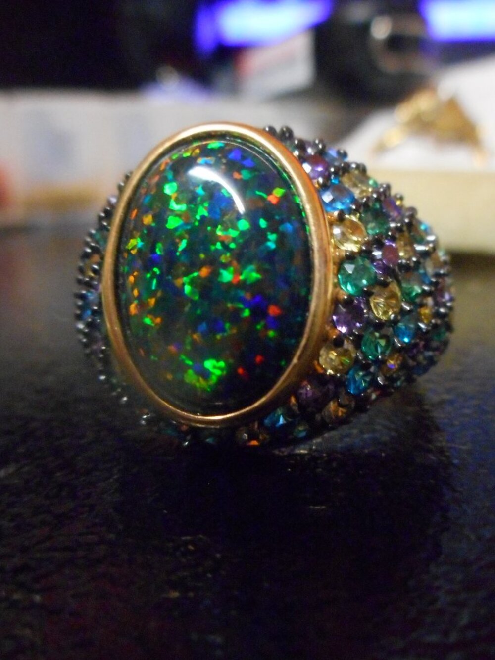 SMOOTH stone ring on gold color band - RING SIZE 9 1/2